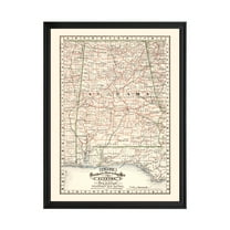 Alabama Art, 1882 Vintage Map of Alabama History Wall Decor Gift, Old Alabama Map - 18" x 24" Black Framed Print