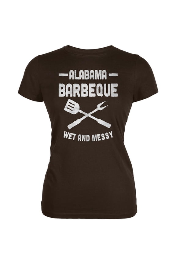 Alabama Barbeque Wet and Messy Juniors Soft T Shirt Brown 2XL