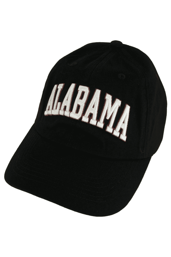 Alabama Buckle Back Adjustable Cotton Baseball Cap (Black/White Script)