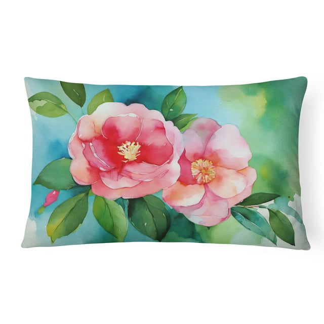 Alabama Camellia in Watercolor Fabric Decorative Pillow 12 in x 16 in