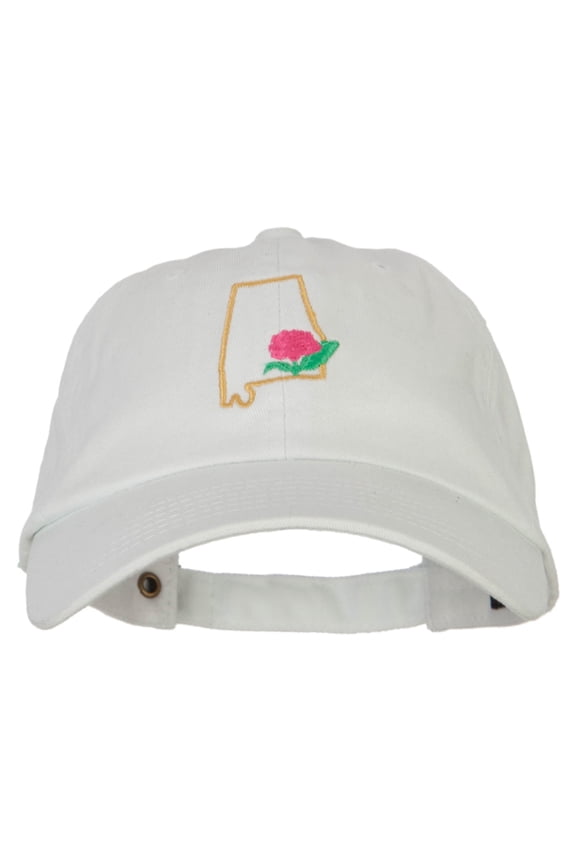 Alabama Camellia with Map Embroidered Unstructured Washed Cap - White OSFM