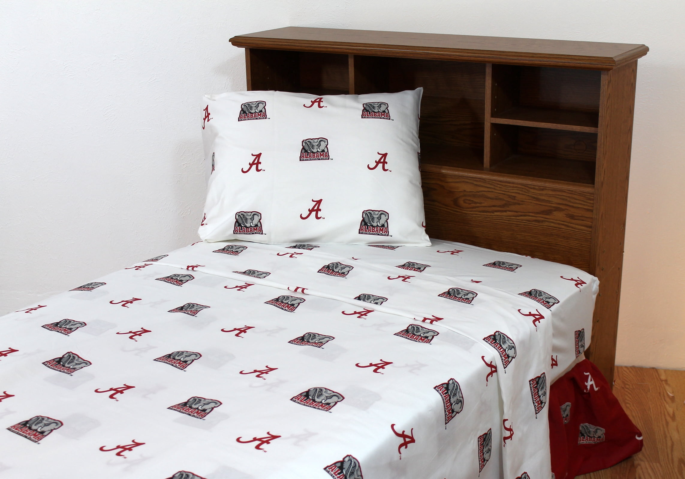Alabama Crimson Tide 100% cotton, 3 piece sheet set - flat sheet, fitted sheet, 1 pillow case, Twin XL, White