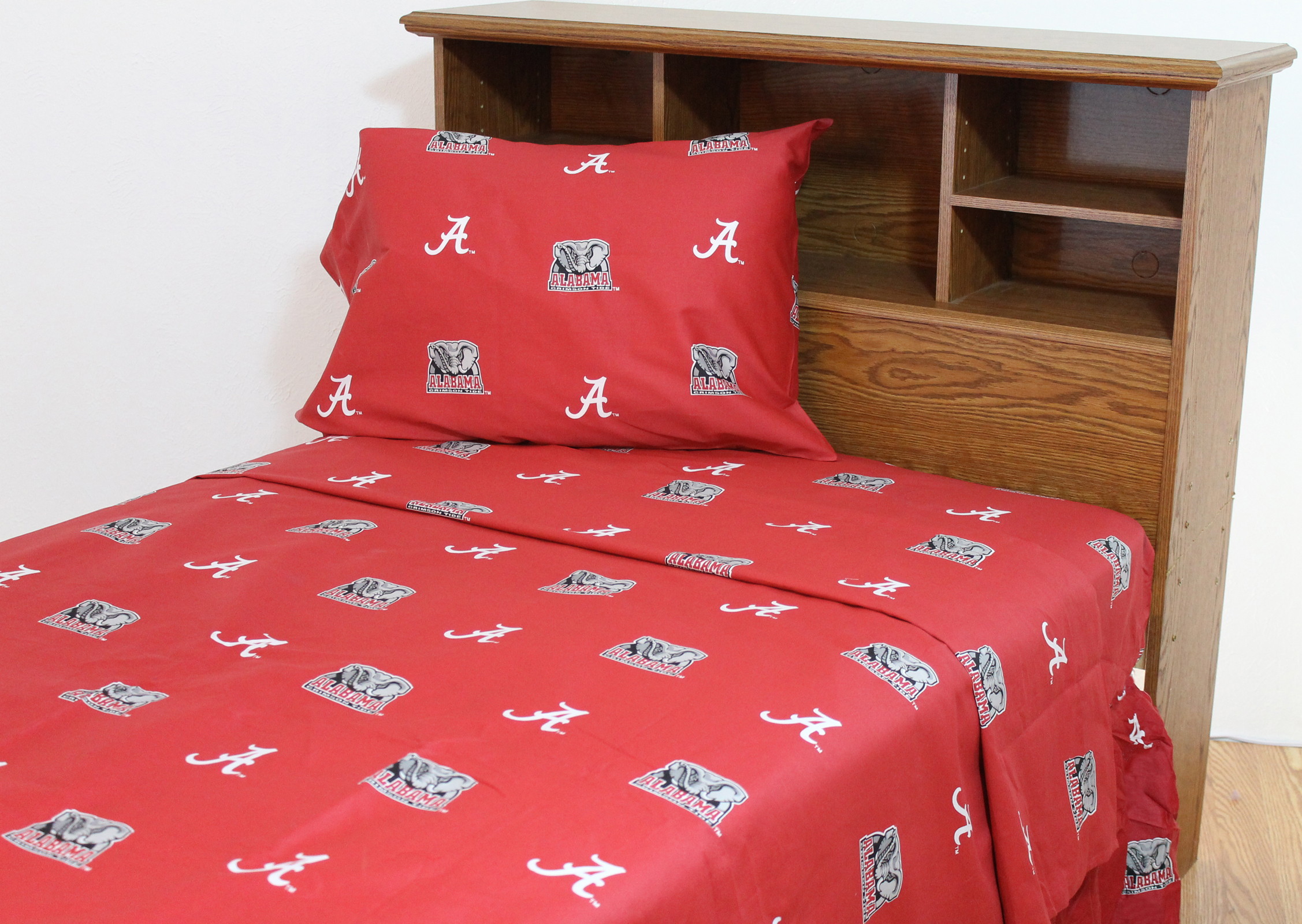 Alabama Crimson Tide 100% cotton, 4 piece sheet set - flat sheet, fitted sheet, 2 pillow cases, Full, Team Colors