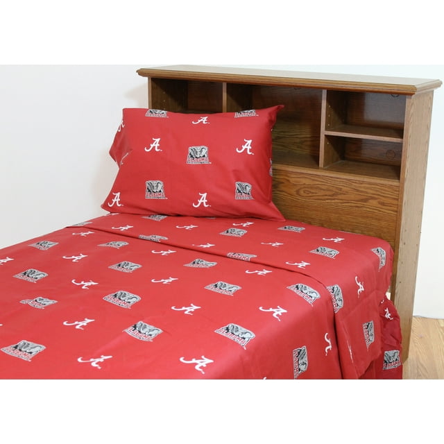 Alabama Crimson Tide 100% cotton, 4 piece sheet set - flat sheet, fitted sheet, 2 pillow cases, Full, Team Colors