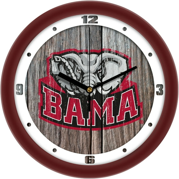 Alabama Crimson Tide 11.5'' Suntime Premium Glass Face Weathered Wood Wall Clock