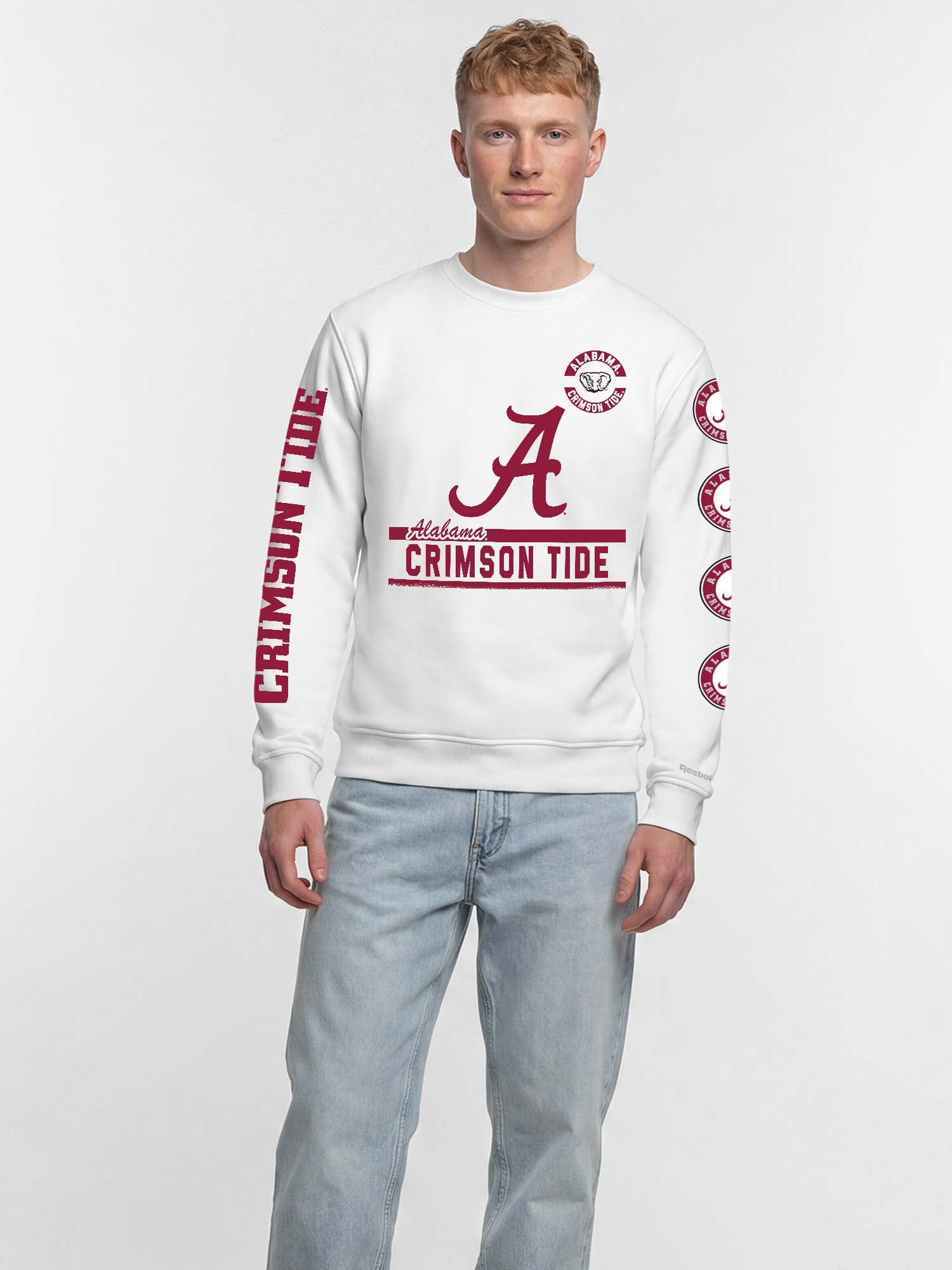 Alabama Crimson Tide Reebok Mens White Crew Sweatshirt
