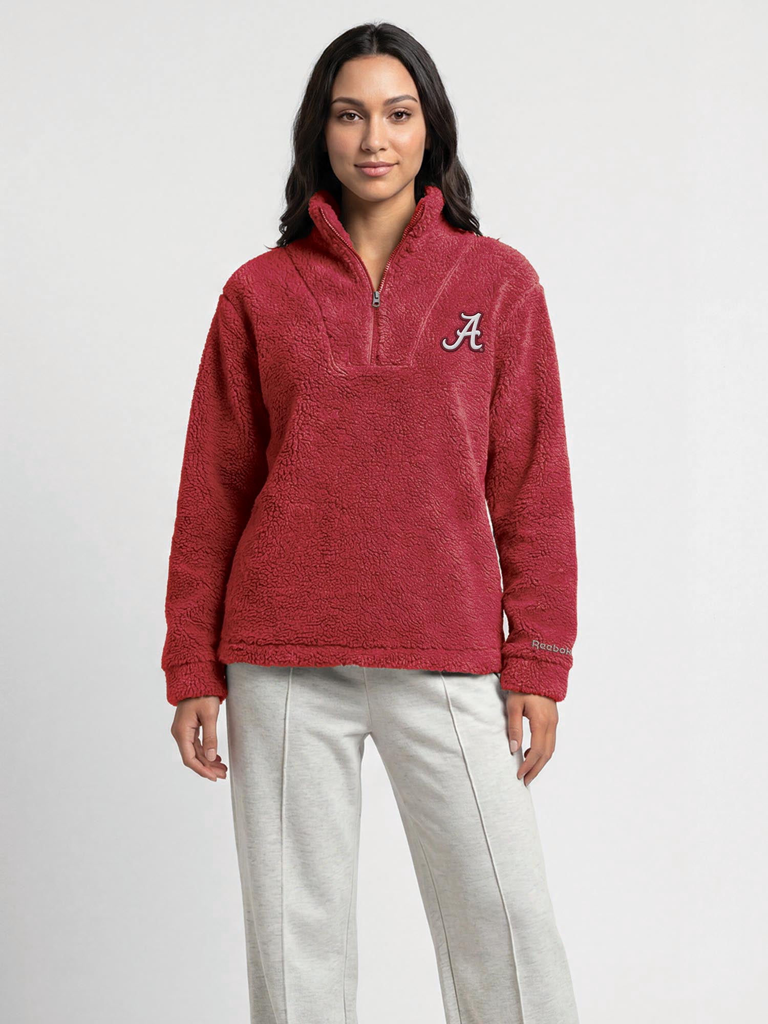 Alabama Crimson Tide Reebok Womens Relaxed Fit Qtr Zip Sherpa Pullover