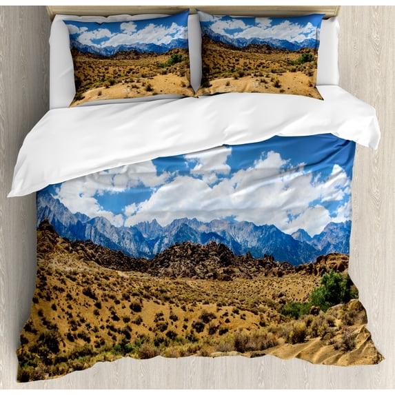 Alabama Duvet Cover Set King Size, Landscape of Barren Lands of Nevada Mountains with Rock Formations on the Slopes, Decorative 3 Piece Bedding Set with 2 Pillow Shams, Multicolor, by Ambesonne
