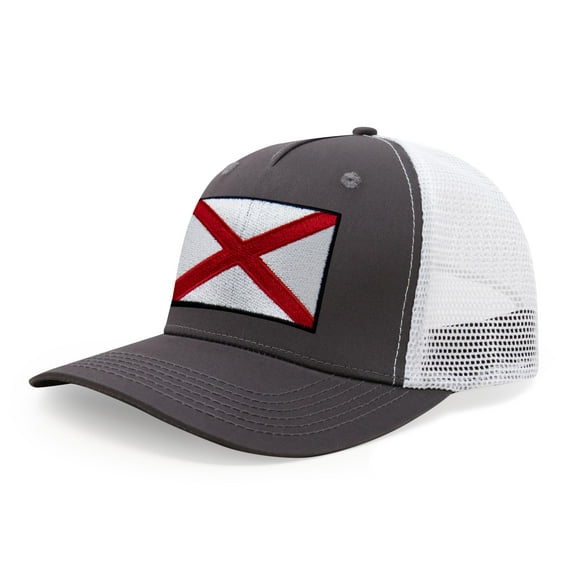 Alabama Flag Hat for Men and Women – Snapback Trucker Baseball Cap by International Tie (Grey White)