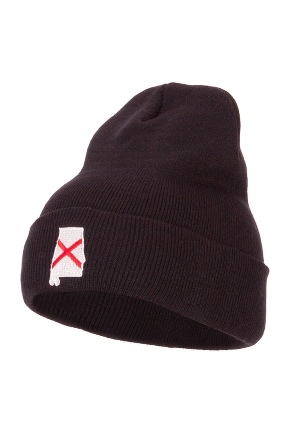 Alabama Flag Map Embroidered Long Beanie - Black OSFM