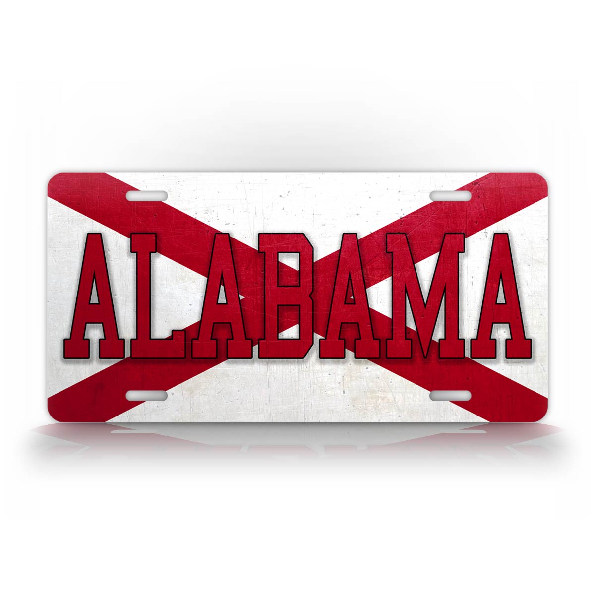 Alabama Crimson Tide Laser Cut Car Tag - Mirrored Silver & Black Script 'A' License Plate