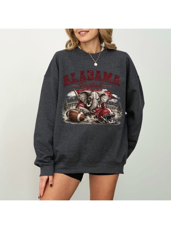 Alabama Football Elephant Sweatshirt, Vintage Crimson Game Day Graphic Size S-5XL