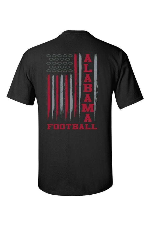Alabama Football Team Color Crimson American Flag Mens Short Sleeve T-shirt Graphic Tee-Black-4XL