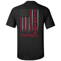 Alabama Football Team Color Crimson American Flag Mens Short Sleeve T-shirt Graphic Tee-Black-Large