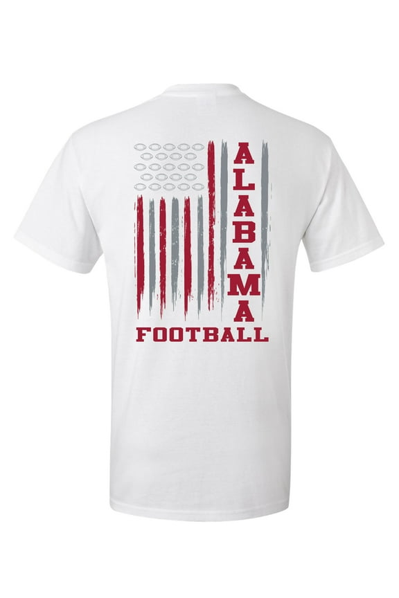 Alabama Football Team Color Crimson American Flag Mens Short Sleeve T-shirt Graphic Tee-White-2XL