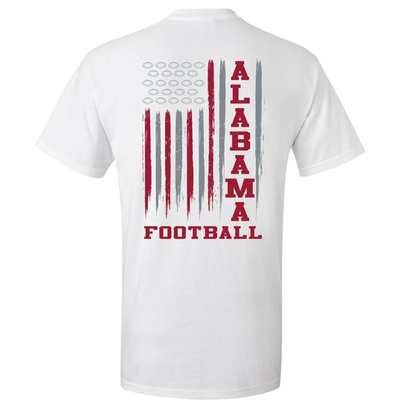 Alabama Football Team Color Crimson American Flag Mens Short Sleeve T-shirt Graphic Tee-White-X-Large
