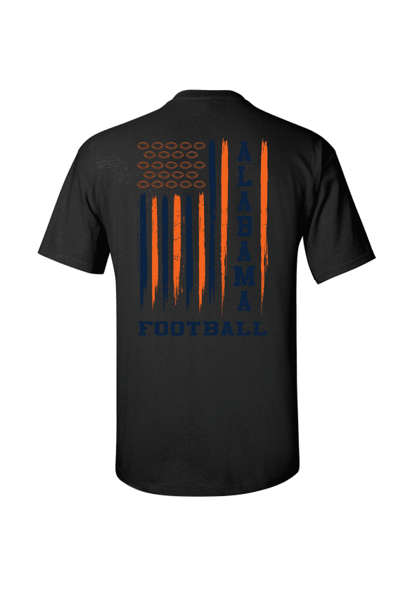 Alabama Football Team Color Orange and Blue American Flag Mens Short Sleeve T-shirt Graphic Tee-Black-2XL