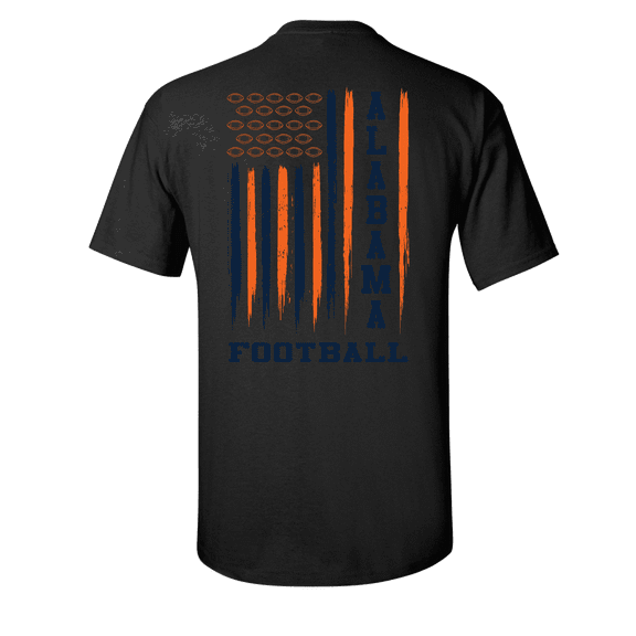 Alabama Football Team Color Orange and Blue American Flag Mens Short Sleeve T-shirt Graphic Tee-Black-5XL