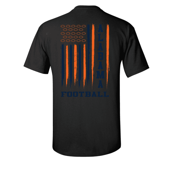Alabama Football Team Color Orange and Blue American Flag Mens Short Sleeve T-shirt Graphic Tee-Black-Medium
