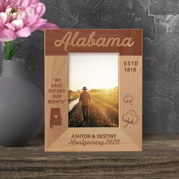 Alabama Personalized Wooden Frame 3 1/2" x 5" Brown (Vertical)