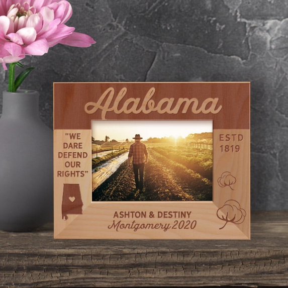 Alabama Personalized Wooden Frame-5" x 3 1/2" Brown Horizontal