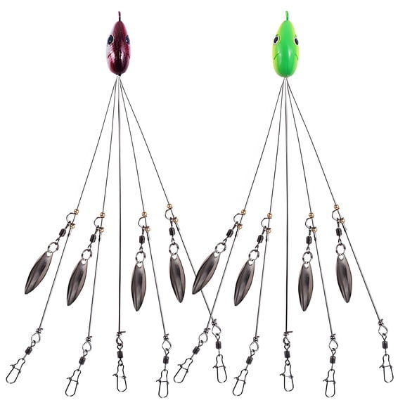 Alabama Rig Bass Lure Kit, 2-Pack Ultralight Willow Blade Multi-Lure Setup, Stainless Steel Build, Realistic 3D Fish Eyes, Ideal for Saltwater Anglers