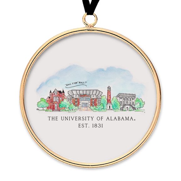 Alabama Skyline Brass Glass Ornament
