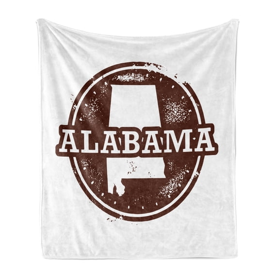 Alabama Soft Flannel Fleece Blanket, Vintage Style Alabama Map Outline on Weathered Background Image Print, Cozy Plush for Indoor and Outdoor Use, 50" x 60", Chestnut Brown and White, by Ambesonne