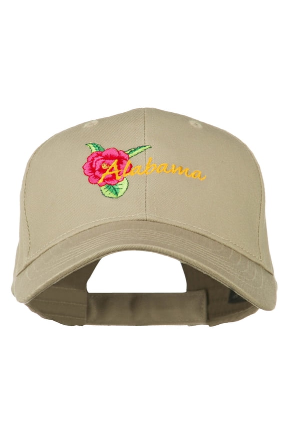 Alabama State Camellia Flower Embroidered Cap - Khaki OSFM