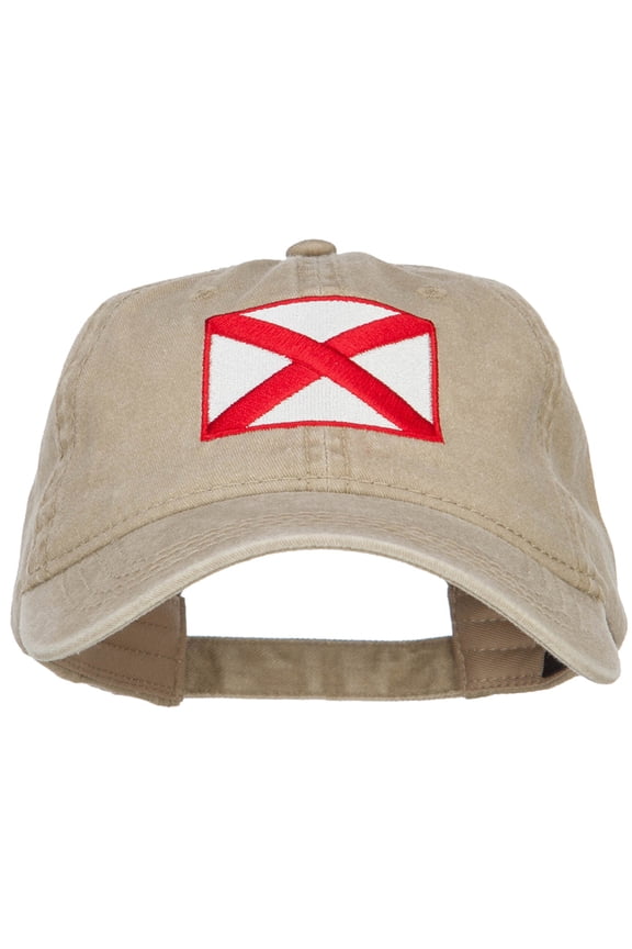 Alabama State Flag Embroidered Washed Cap - Khaki OSFM