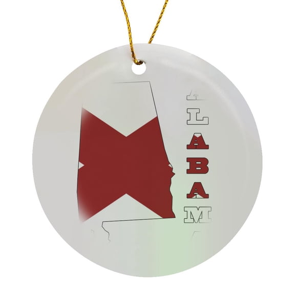 3drose, Alabama State Flag in the Outline Map and Letters of Alabama, Circle Porcelain Ornament
