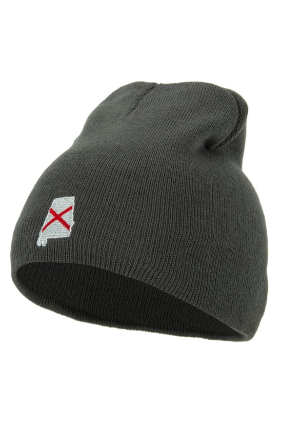 Alabama State Flag Map Embroidered 8 Inch Knitted Short Beanie - Dk Grey OSFM