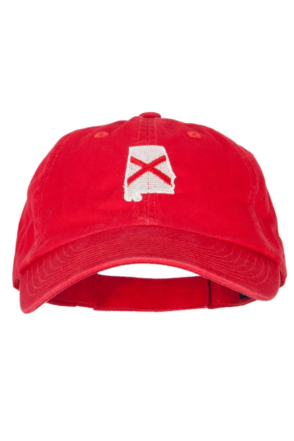 Alabama State Flag Map Embroidered Low Profile Cotton Cap - Red OSFM
