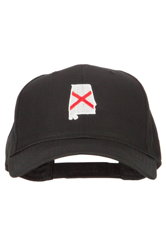 Alabama State Flag Map Embroidered Solid Cotton Pro Cap - Black OSFM