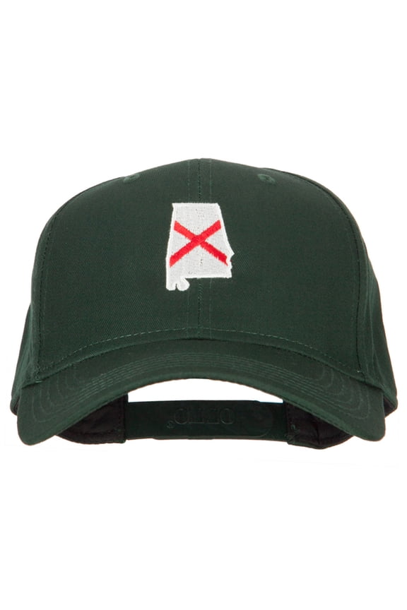 Alabama State Flag Map Embroidered Solid Cotton Pro Cap - Dk Green OSFM