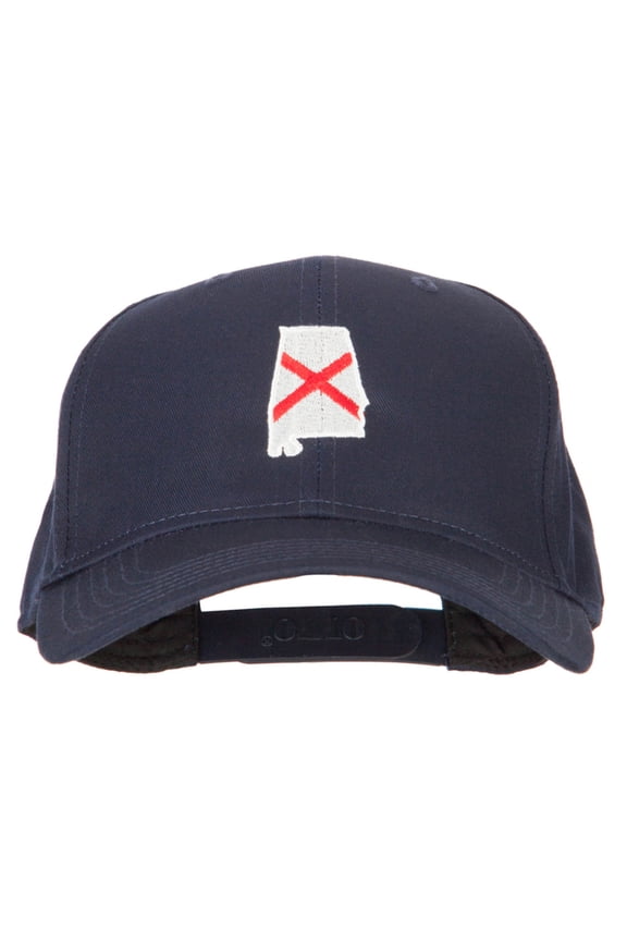 Alabama State Flag Map Embroidered Solid Cotton Pro Cap - Navy OSFM