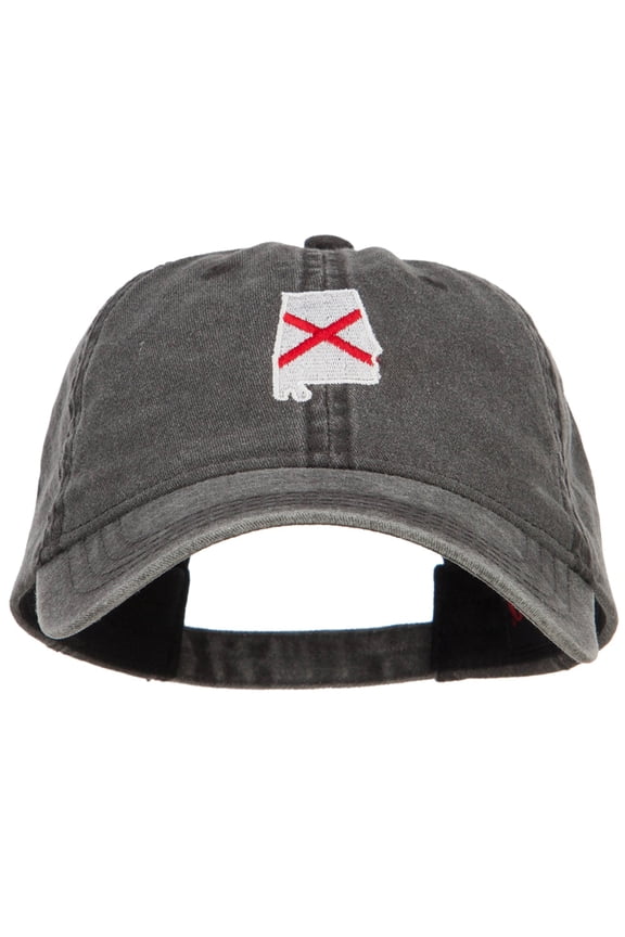Alabama State Flag Map Embroidered Washed Cap - Black OSFM