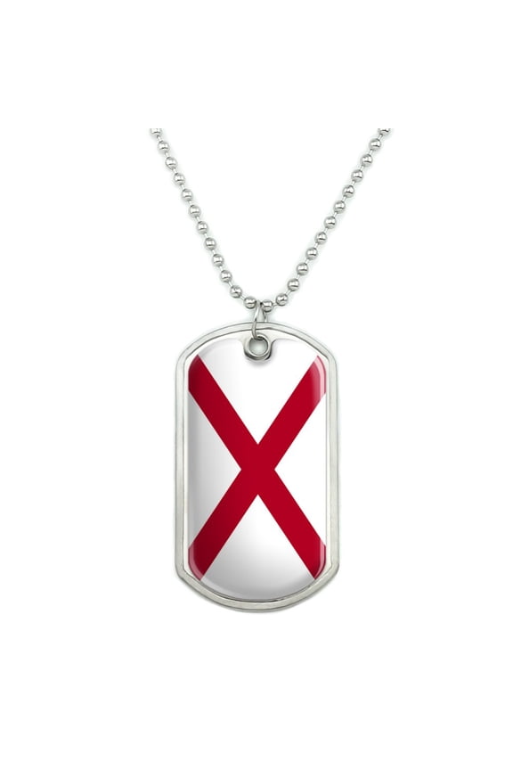 Alabama State Flag Military Dog Tag Pendant Necklace with Chain