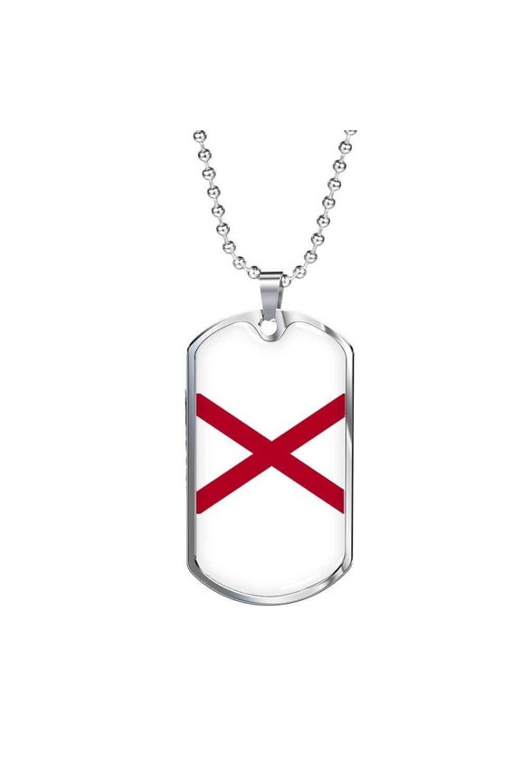 Alabama State Flag Necklace Alabama State Dog Tag Necklace Stainless Steel 24" Chain Silver Tone or Gold Tone