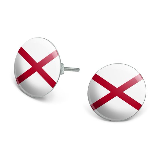 Alabama State Flag Novelty Silver Plated Stud Earrings