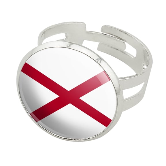 Alabama State Flag Silver Plated Adjustable Novelty Ring