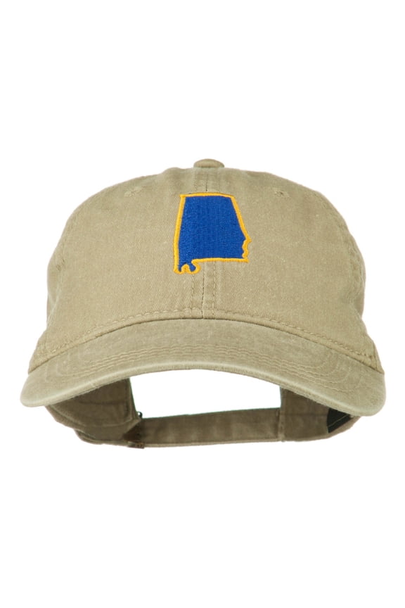Alabama State Map Embroidered Washed Cap - Khaki OSFM