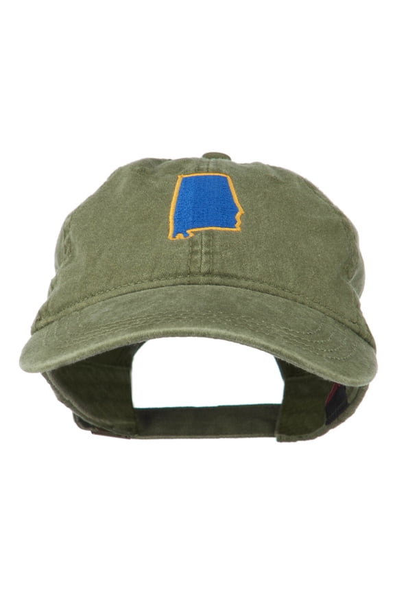 Alabama State Map Embroidered Washed Cap - Olive OSFM
