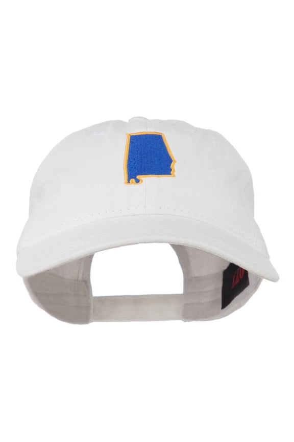 Alabama State Map Embroidered Washed Cap - White OSFM