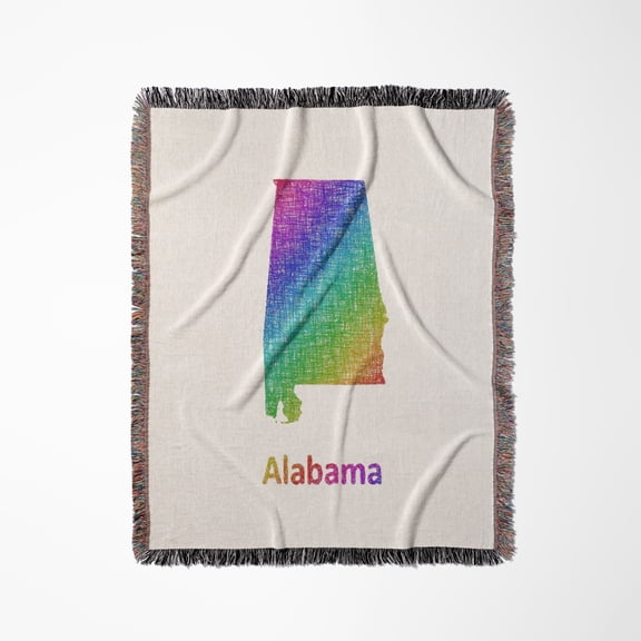 Alabama State Map - Rainbow Sketch Design, Woven Blanket