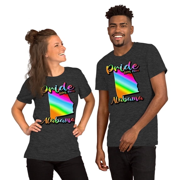 Alabama State Shape - Pride Lives Here Design Unisex t-shirt (Dark Grey Heather, XS)