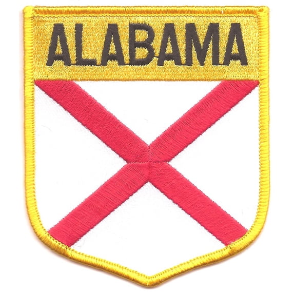 Alabama State Shield Patch; Measure 3 1/8'" x 3 1/2", Embroidered Iron On or Sew On Shield Patch Flag Emblem
