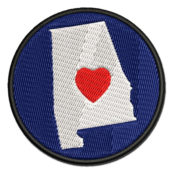 Alabama State with Heart Applique Multi-Color Embroidered Hook & Loop Patch - 2.5 Inch Small