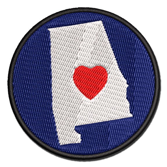 Alabama State with Heart Applique Multi-Color Embroidered Iron-On Patch - 2.0 Inch Mini
