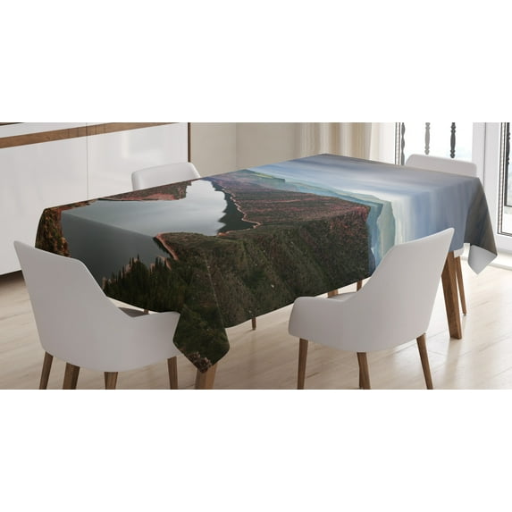 Alabama Tablecloth, Scenery of a River between Mountains with Boulders and Prairie in Sierra Nevada, Rectangular Table Cover for Dining Room Kitchen, 60 X 84 Inches, Multicolor, by Ambesonne